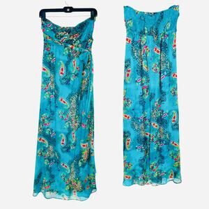 Sheer Strapless Maxi Dress Fire L Teal Pink Paisley Babydoll Fairycore Ethereal